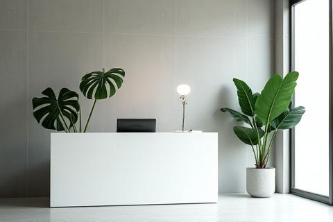 Moderne Empfangsdekoration mit tropischen Blättern